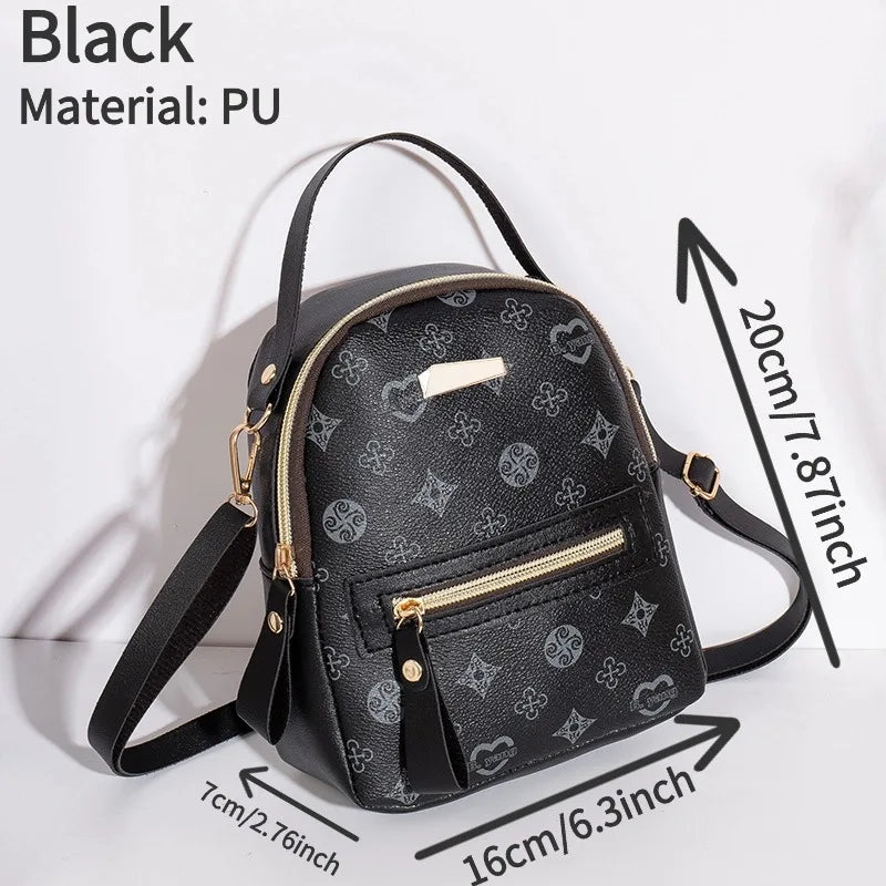 Flower Print Backpack For Women Fashion PU Material School Bag