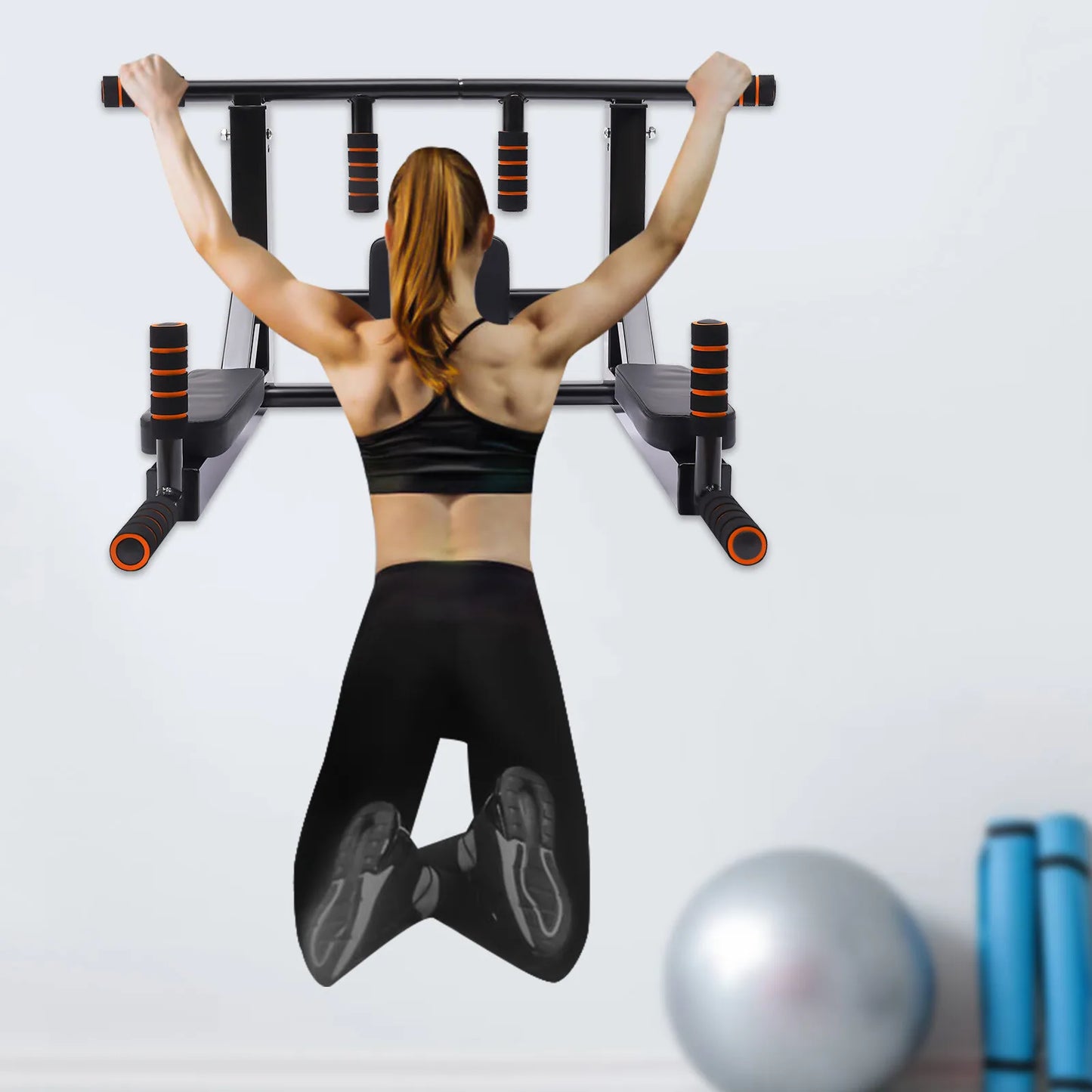 Home Wall Mount Pull Up Bar Dip Stand 200kg Capacity