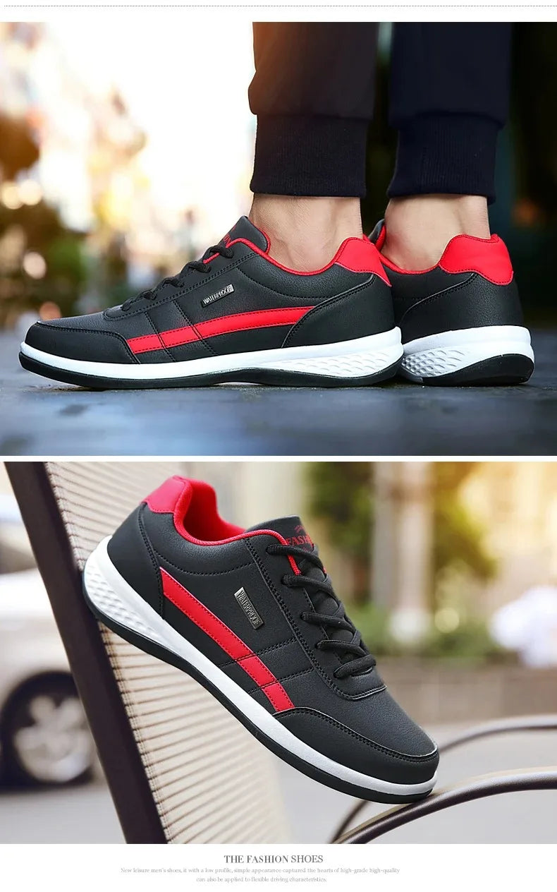 Men PU Leather Sneakers Trend Casual Breathable Shoes