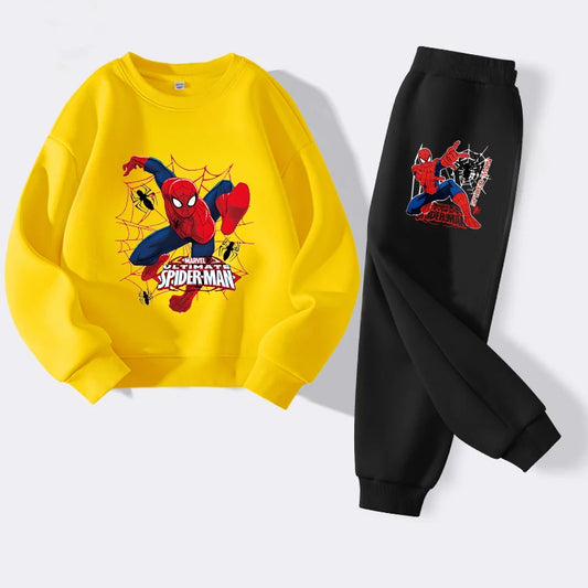 Disney Boys Cartoon Spider Man Hoodie Set Polyester Casual Wear for Kids Durable Daily Use