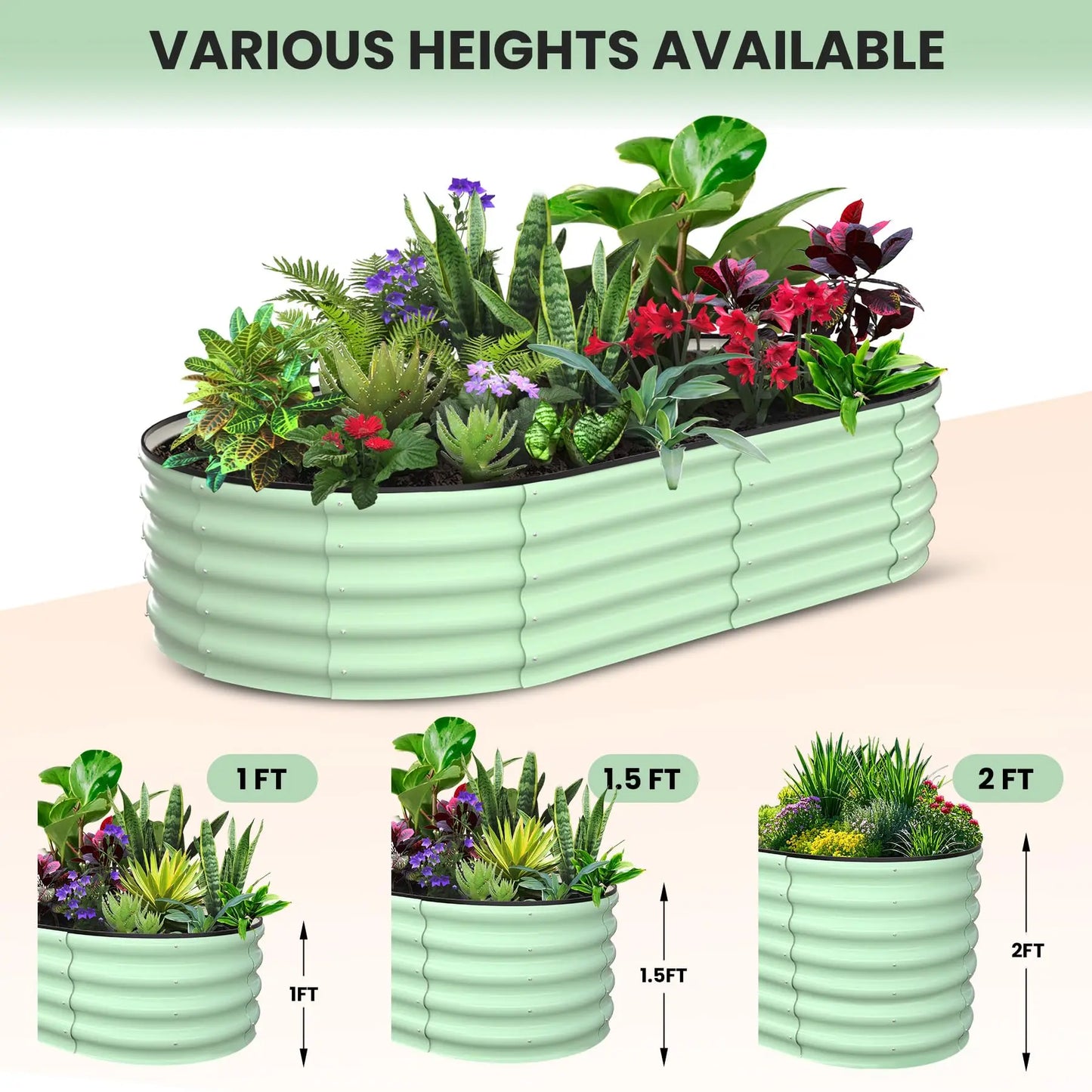 2 Pack Oval Galvanized Steel Raised Garden Bed Open Base