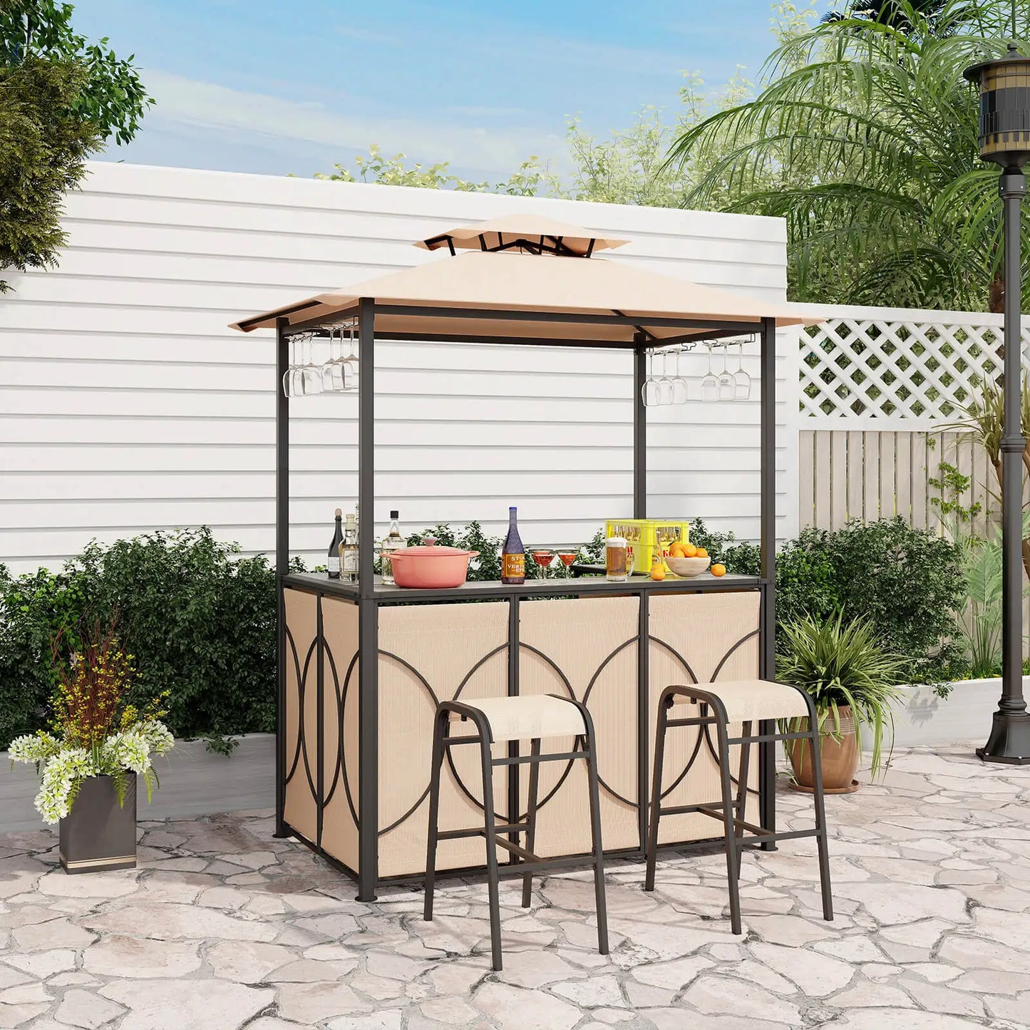 3-Piece Patio Bar Set With Tempered Glass Outdoor Furniture