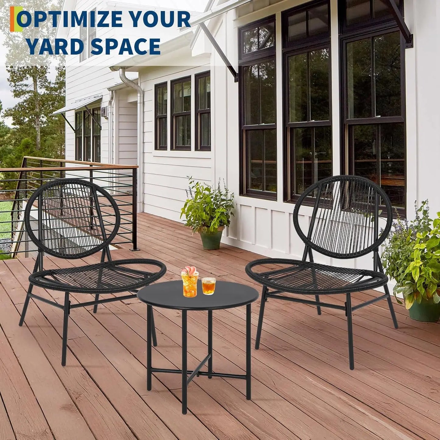 Patio Metal Bistro Set With Table And Chairs Weather Resistant