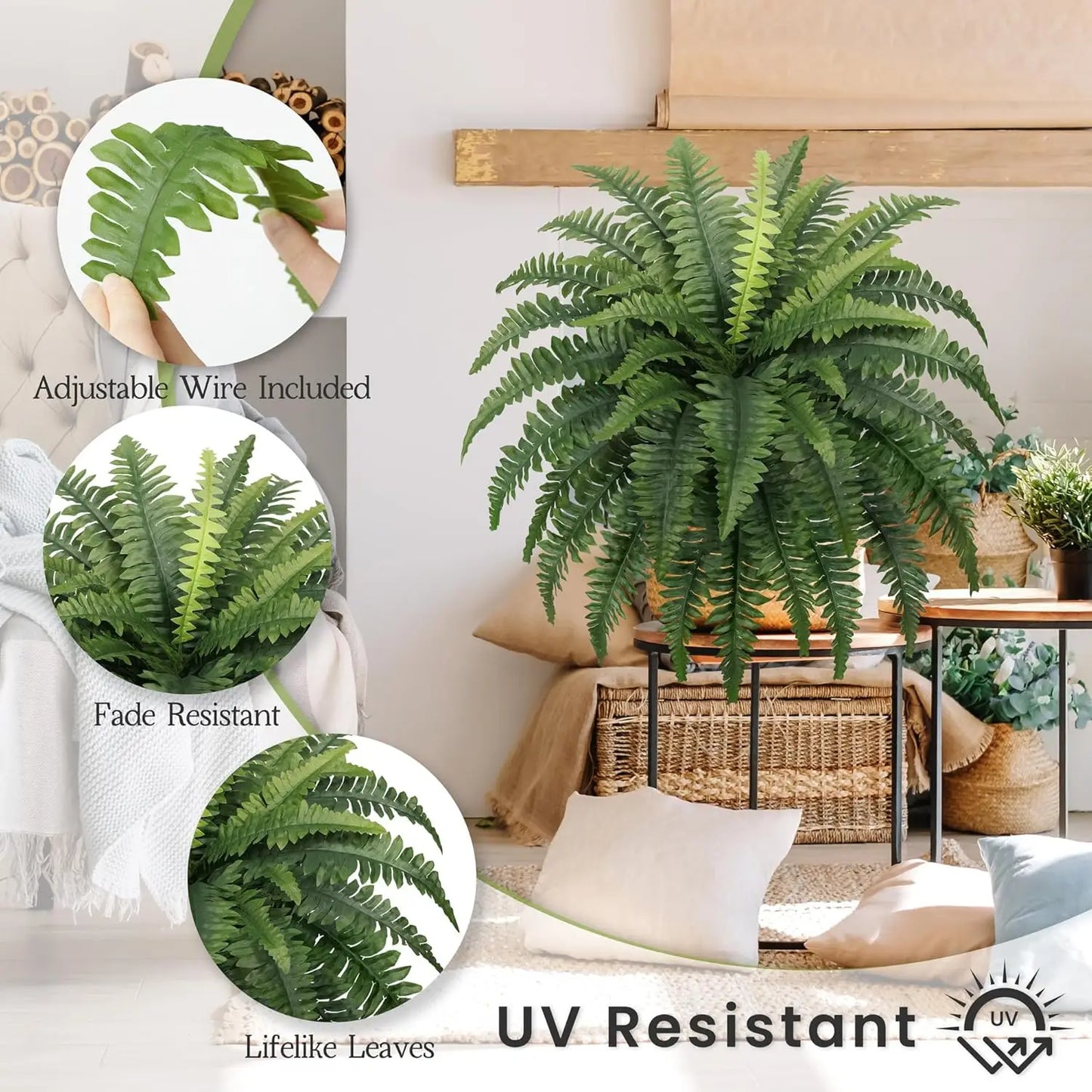 Two Artificial Boston Ferns for Outdoors Home Decor