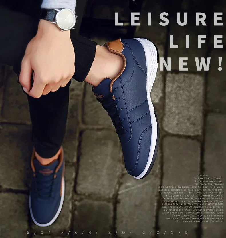 Men PU Leather Sneakers Trend Casual Breathable Shoes