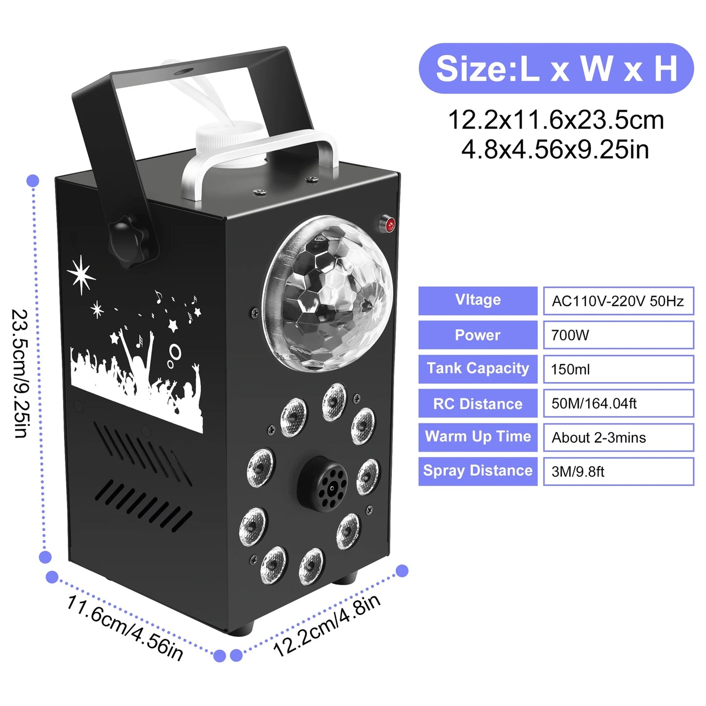 Datewink 700W Fog Machine With 9 LED RGB Stage Lights