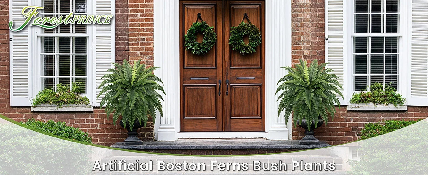 Two Artificial Boston Ferns for Outdoors Home Decor