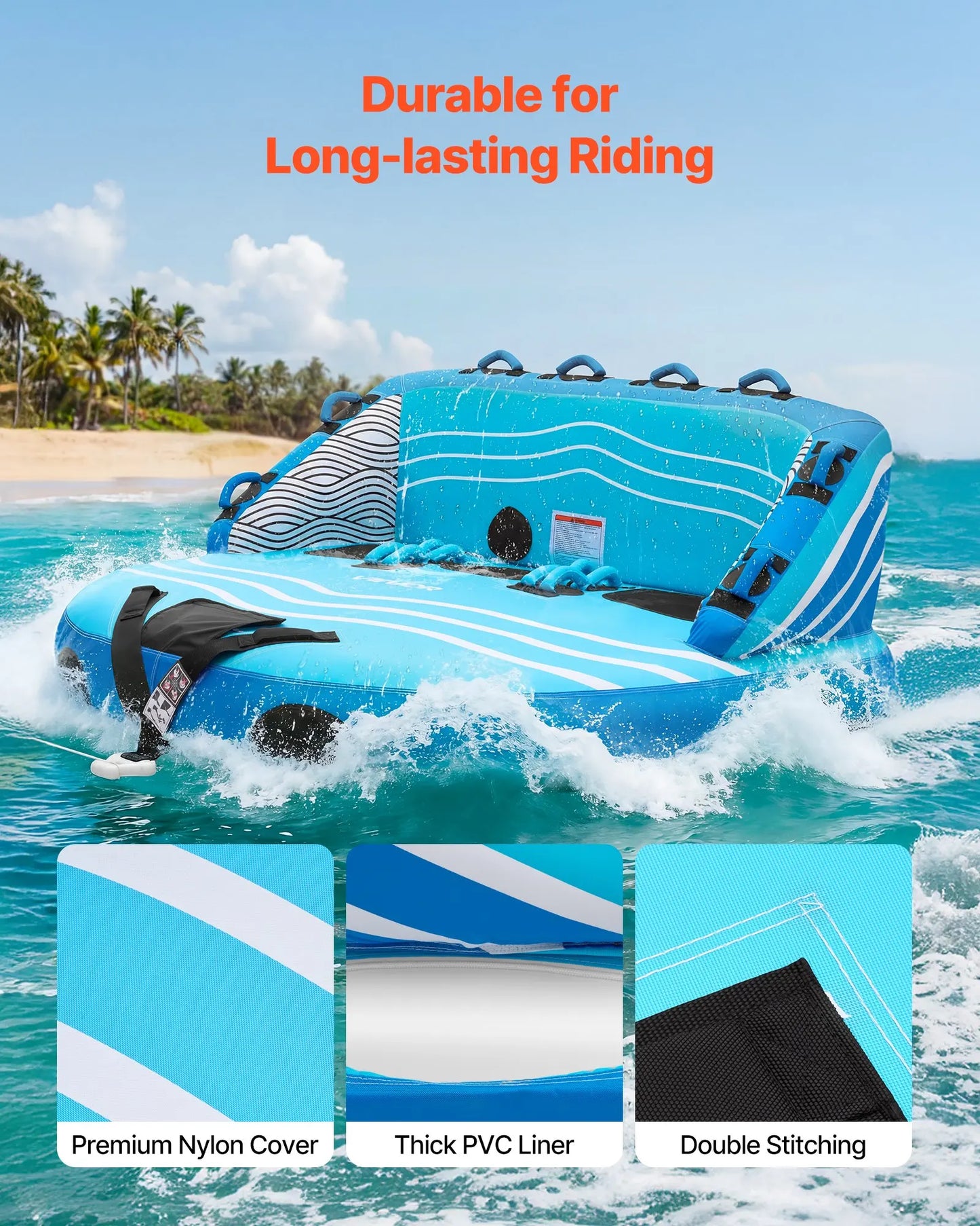VEVOR 3 Rider Towable Tube for Boating D Shaped Backrest