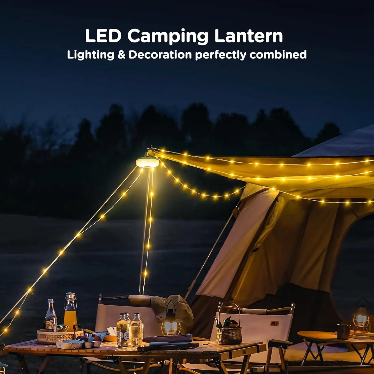 Camping String Lights 32.8ft Rechargeable Tent LED With Dimmable Modes