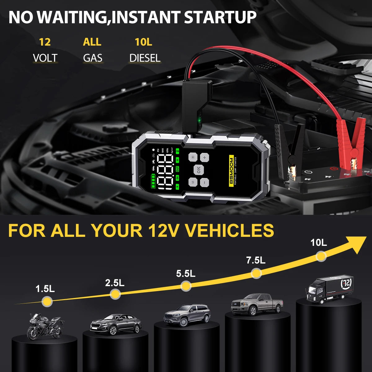 7000A Car Jump Starter With Air Compressor 12V Battery Booster