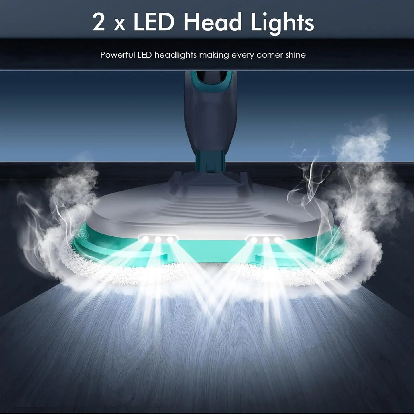 Rotating Steam Mop with LED Lights and Extra Cleaning Pads