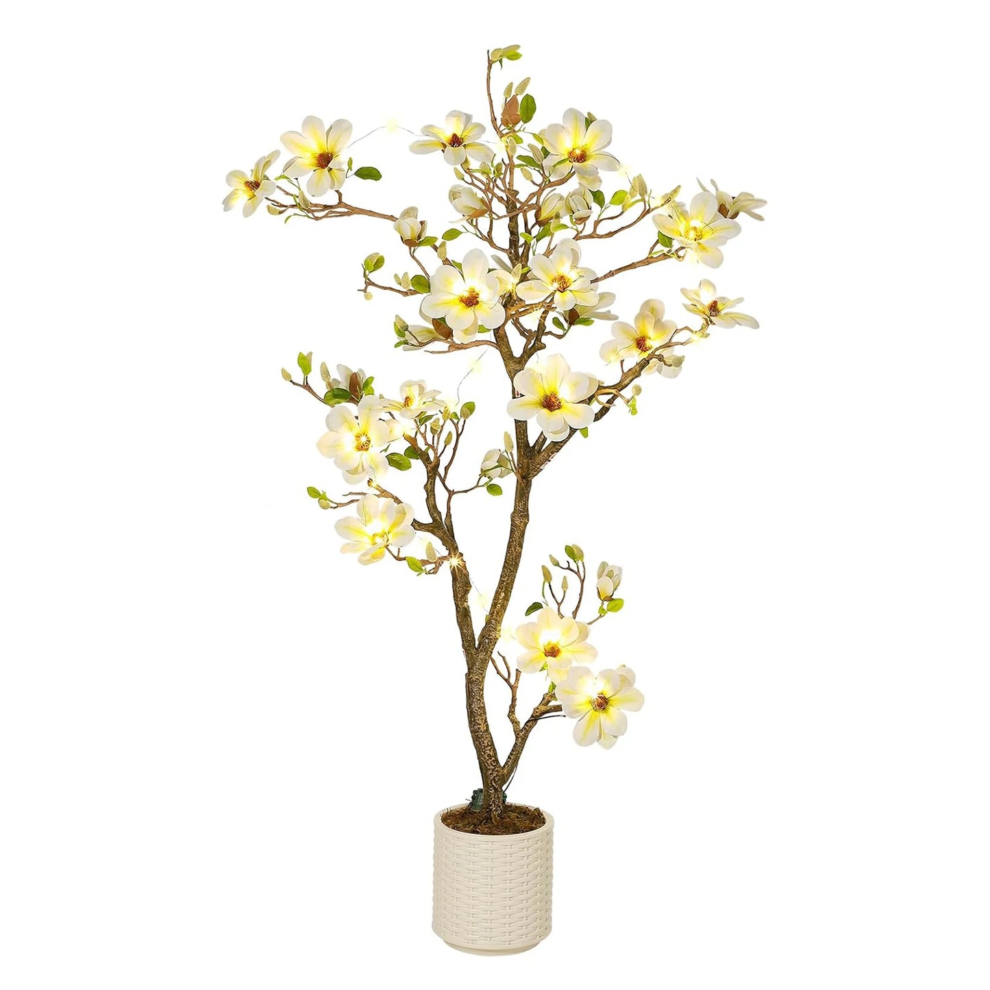 Artificial Magnolia Plant With LED Lights Faux Flower Tree Decor