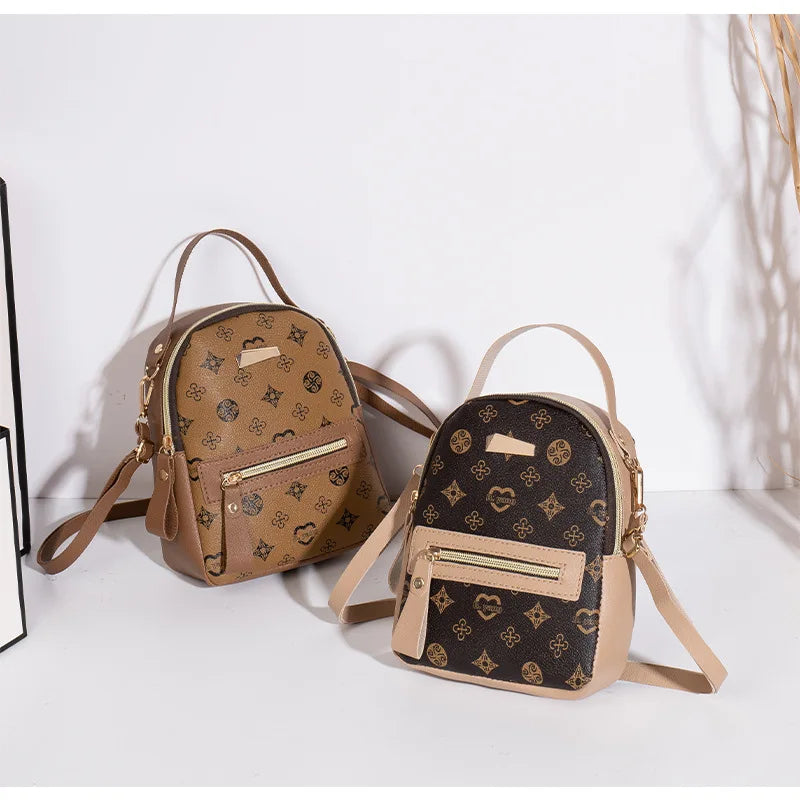 Flower Print Backpack For Women Fashion PU Material School Bag