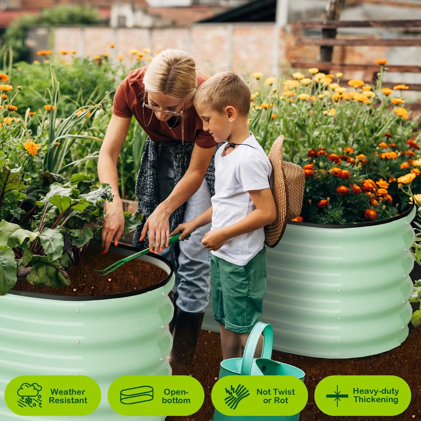 2 Pack Oval Galvanized Steel Raised Garden Bed Open Base