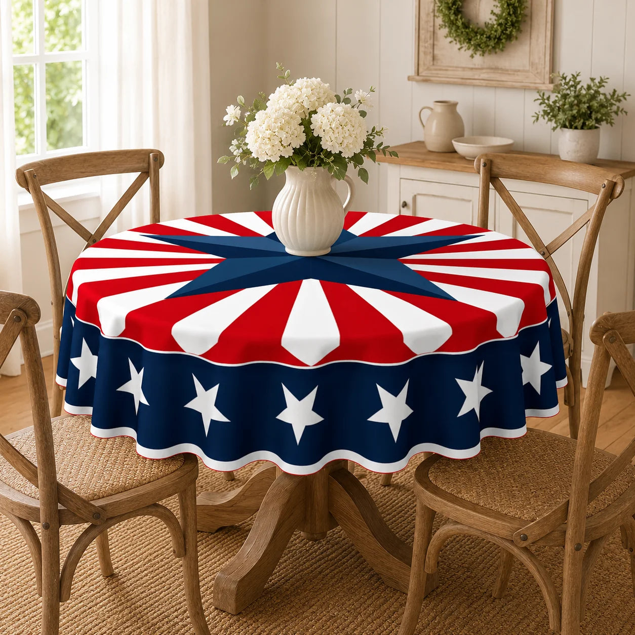 Patriotic Round Tablecloth for Indoor Outdoor Dining