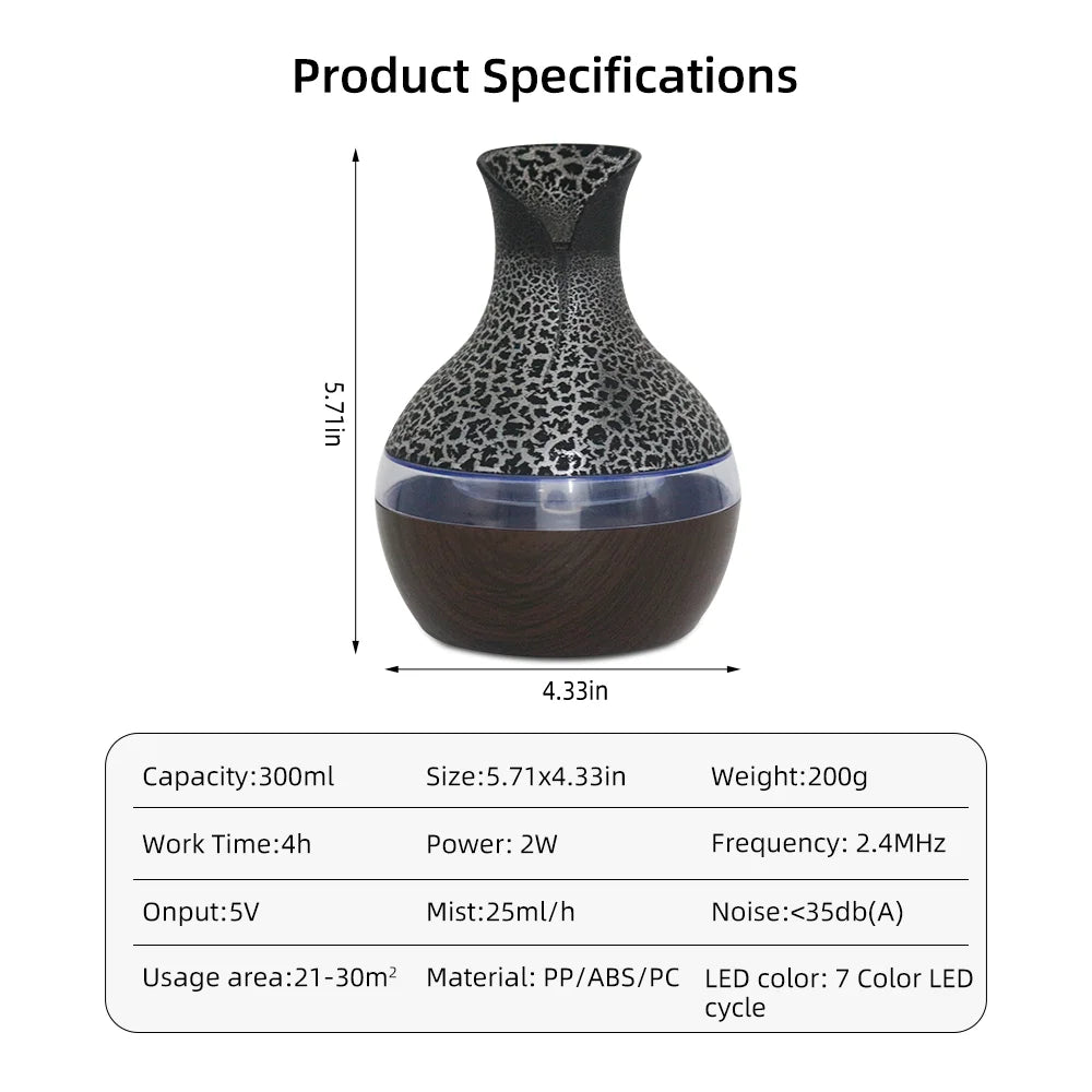 USB Ultrasonic Humidifier Essential Oil Diffuser With LED For Tabletop