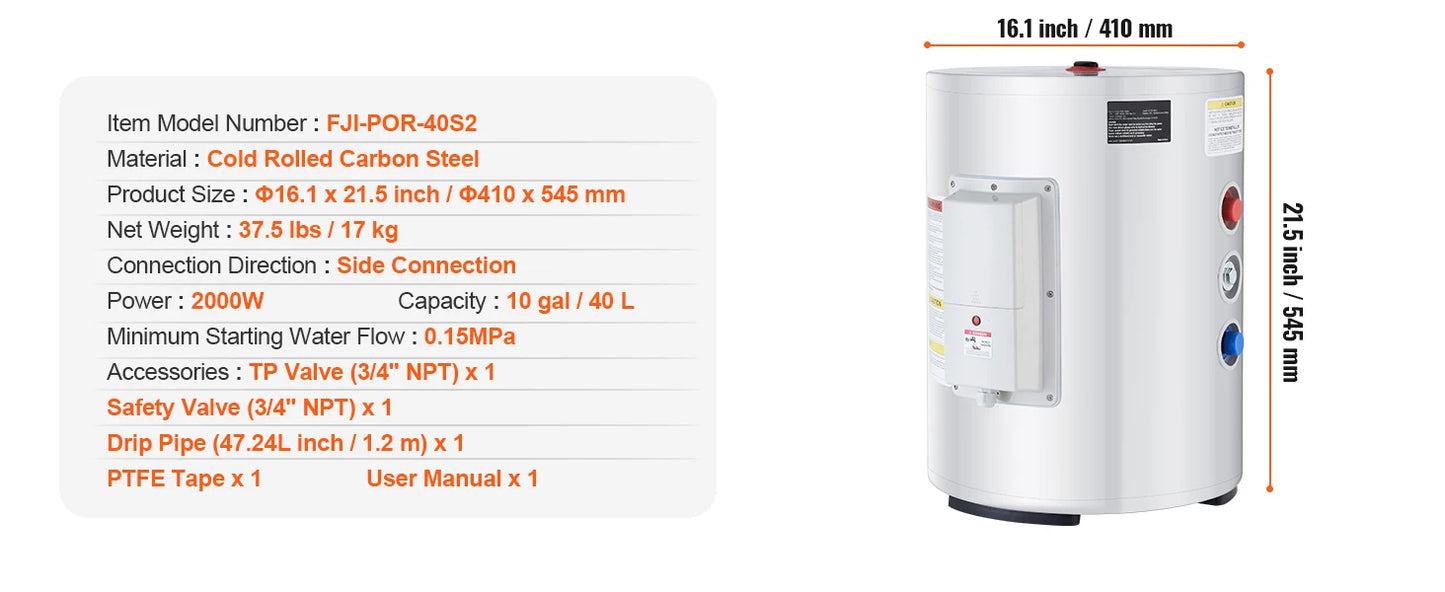 SucceBuy 75L Electric Water Heater Tankless Instant Hot Water Heater