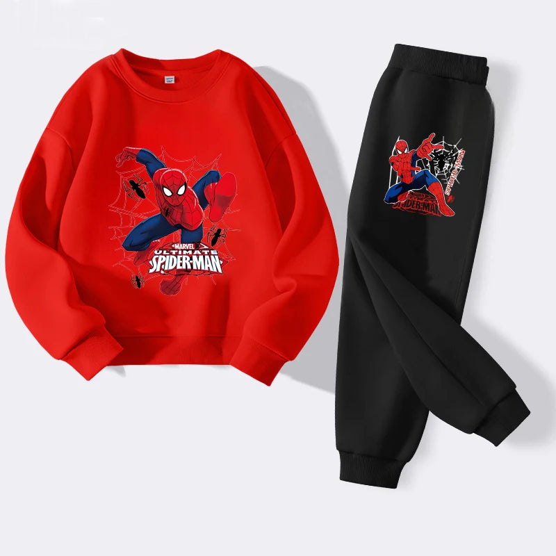 Disney Boys Cartoon Spider Man Hoodie Set Polyester Casual Wear for Kids Durable Daily Use