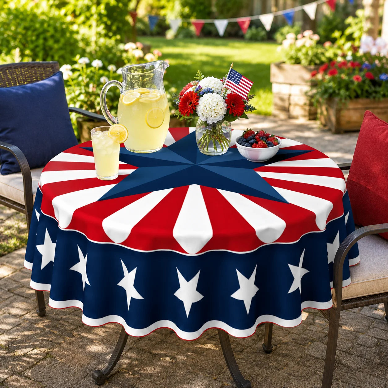 Patriotic Round Tablecloth for Indoor Outdoor Dining