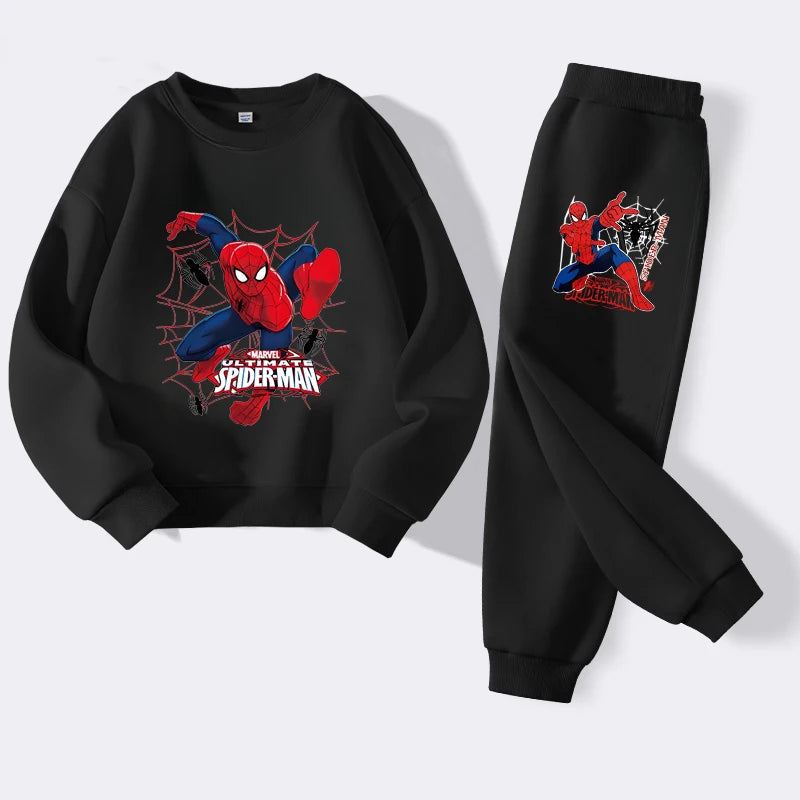Disney Boys Cartoon Spider Man Hoodie Set Polyester Casual Wear for Kids Durable Daily Use