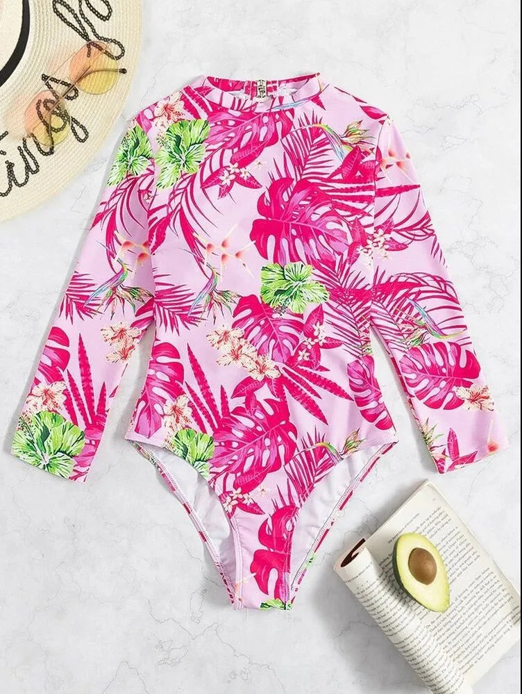 Women's Long Sleeve High Collar Backless One Piece Swimsuit