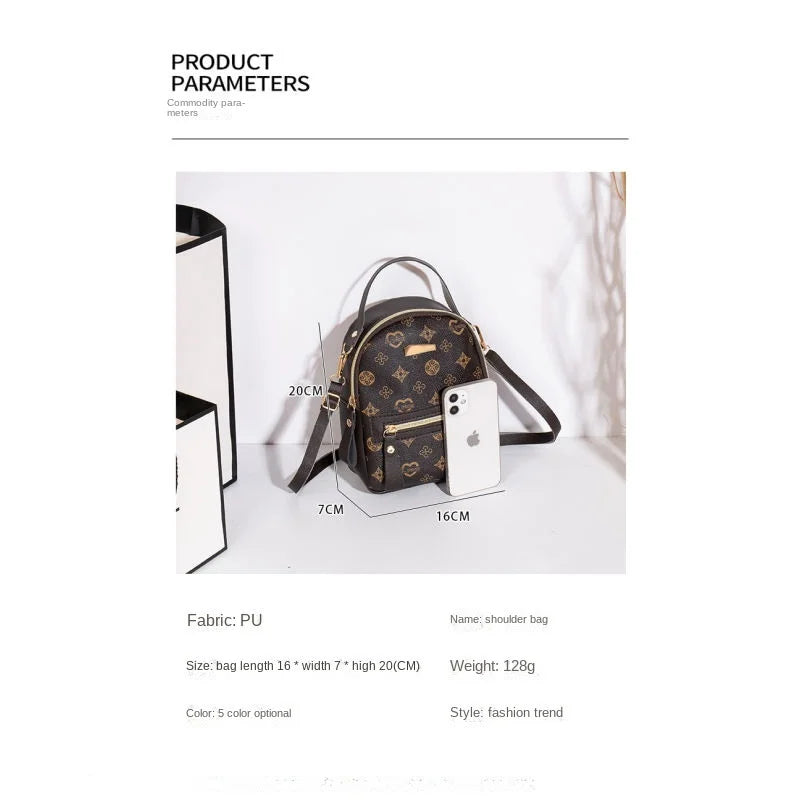 Flower Print Backpack For Women Fashion PU Material School Bag