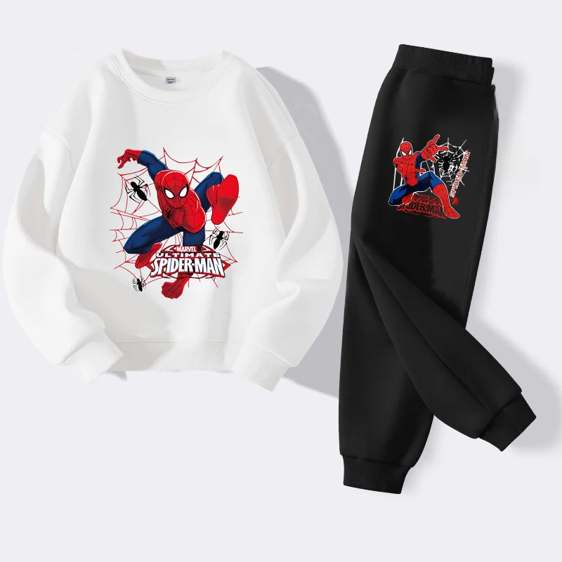 Disney Boys Cartoon Spider Man Hoodie Set Polyester Casual Wear for Kids Durable Daily Use