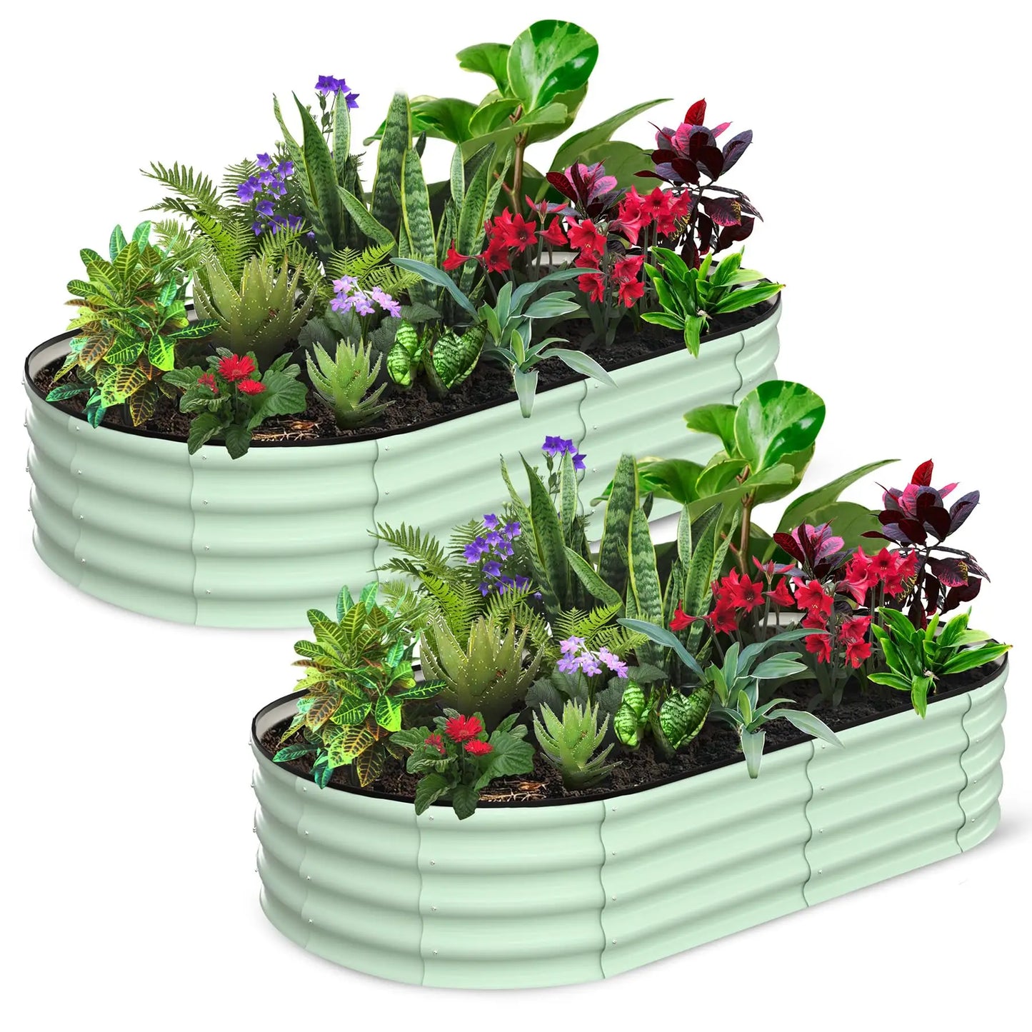 2 Pack Oval Galvanized Steel Raised Garden Bed Open Base