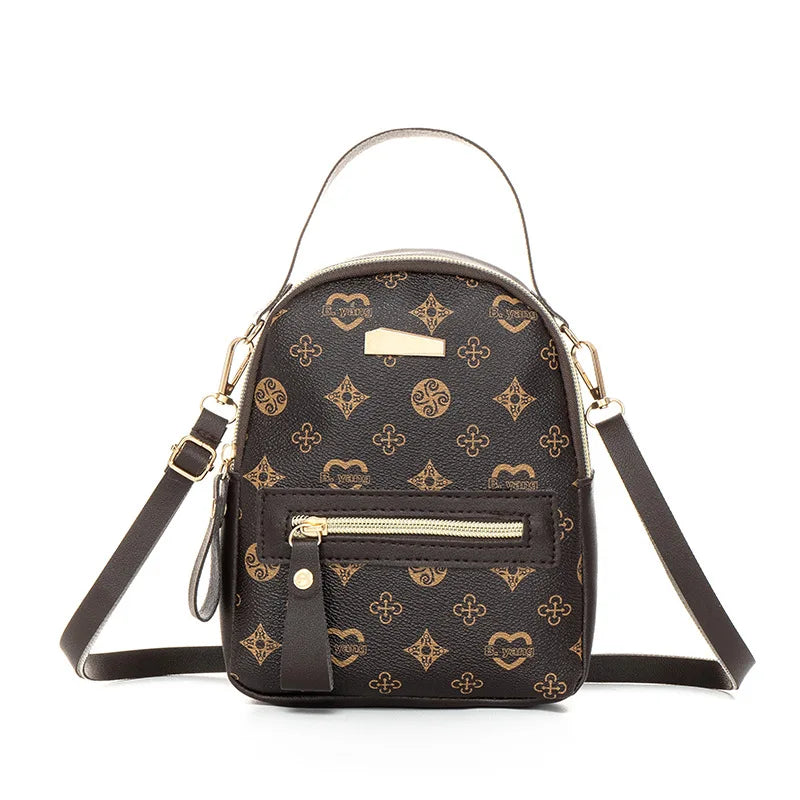 Flower Print Backpack For Women Fashion PU Material School Bag