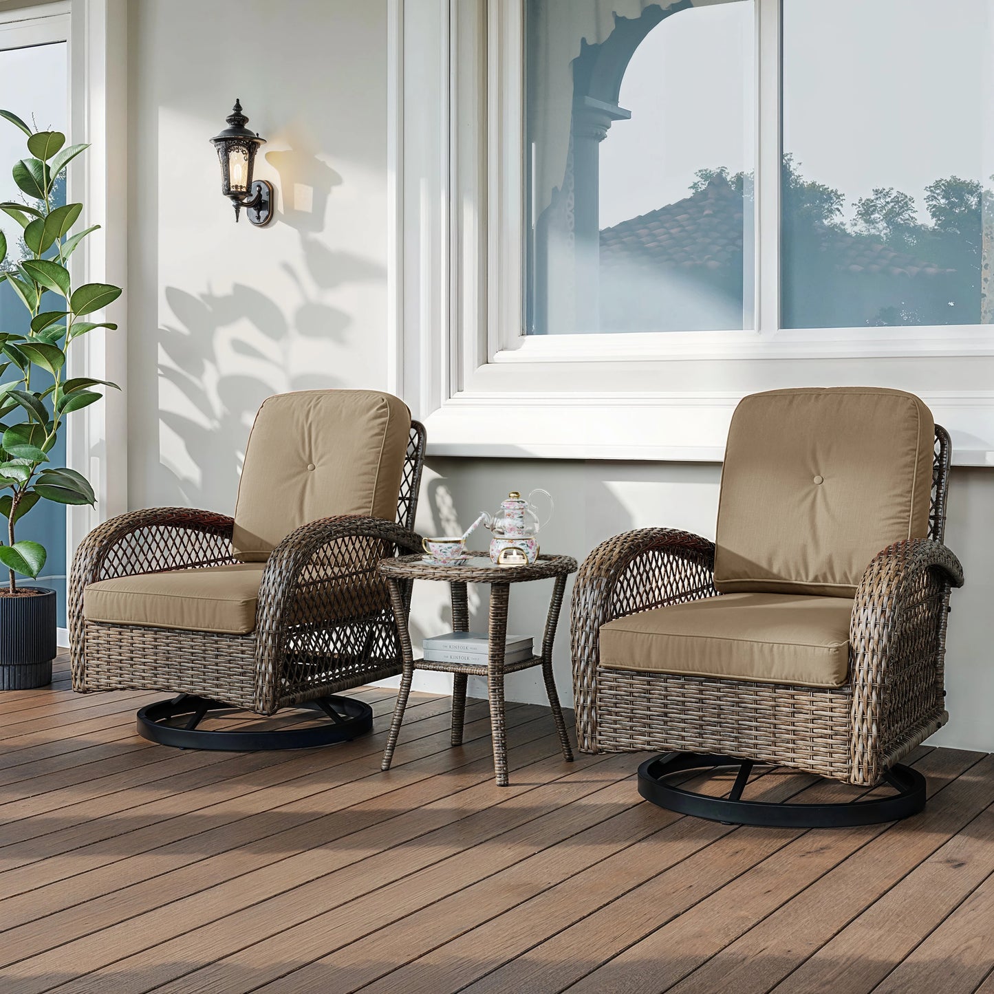 HOOMIC 3-Piece Outdoor Patio Furniture Set Rattan Wicker
