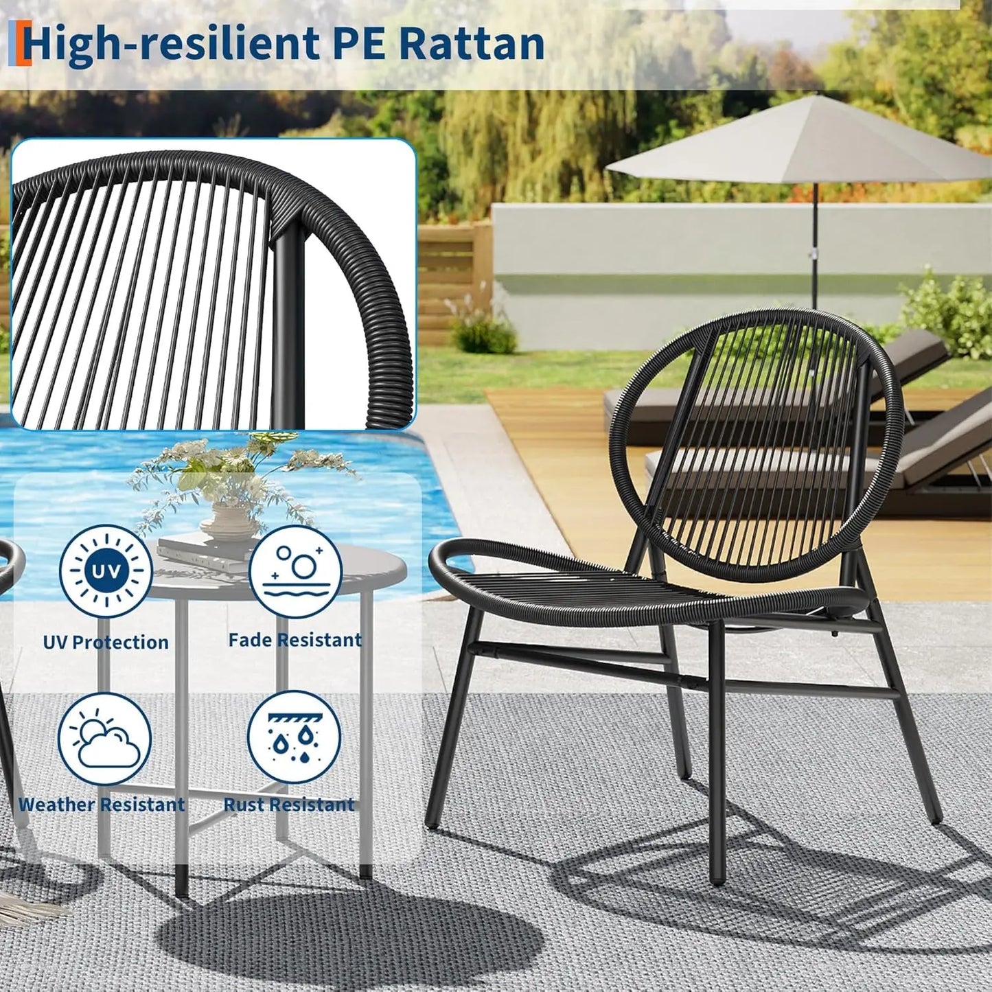 Patio Metal Bistro Set With Table And Chairs Weather Resistant