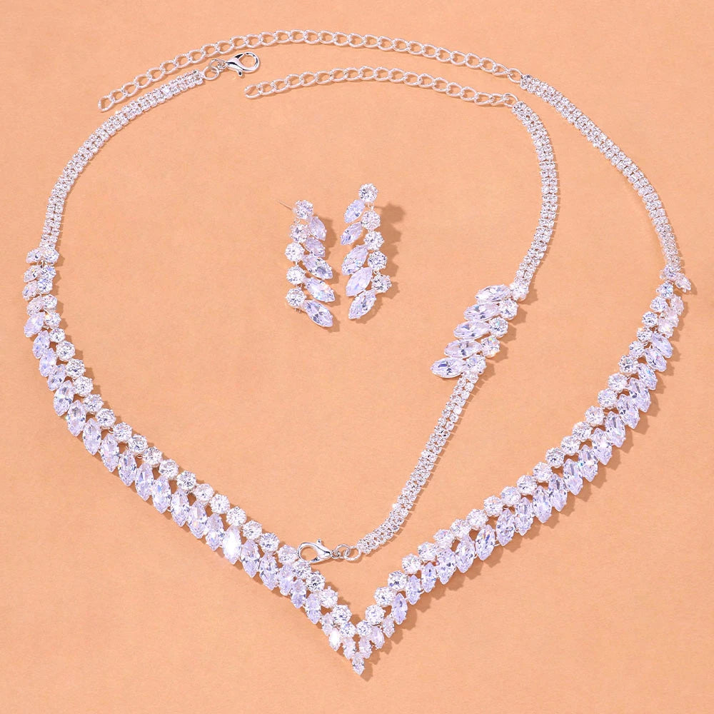 Stonefans Luxury Zircon Necklace Earring Bracelet Set