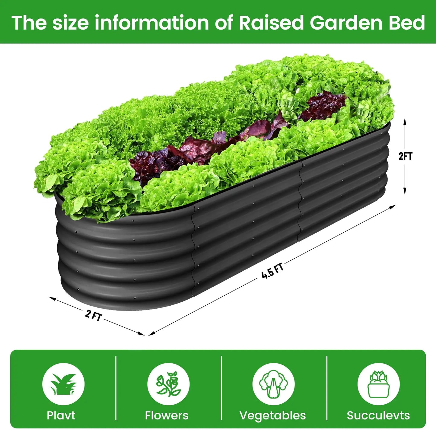 2 Pack Oval Galvanized Steel Raised Garden Bed Open Base