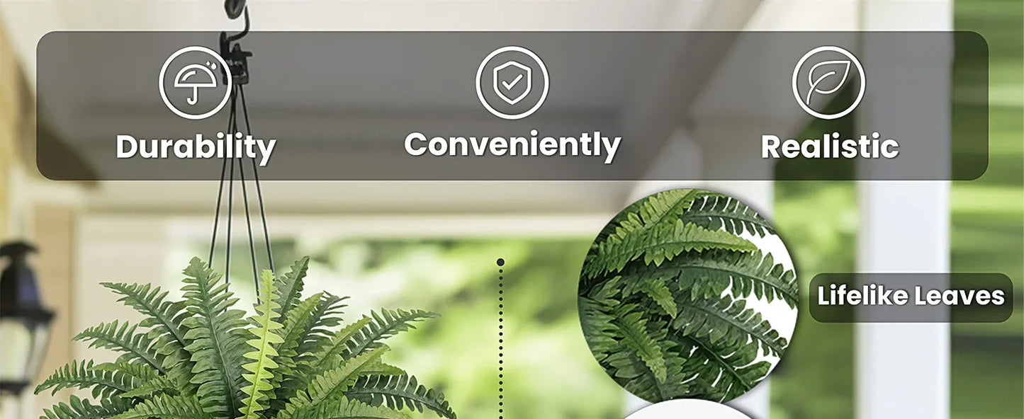 Two Artificial Boston Ferns for Outdoors Home Decor