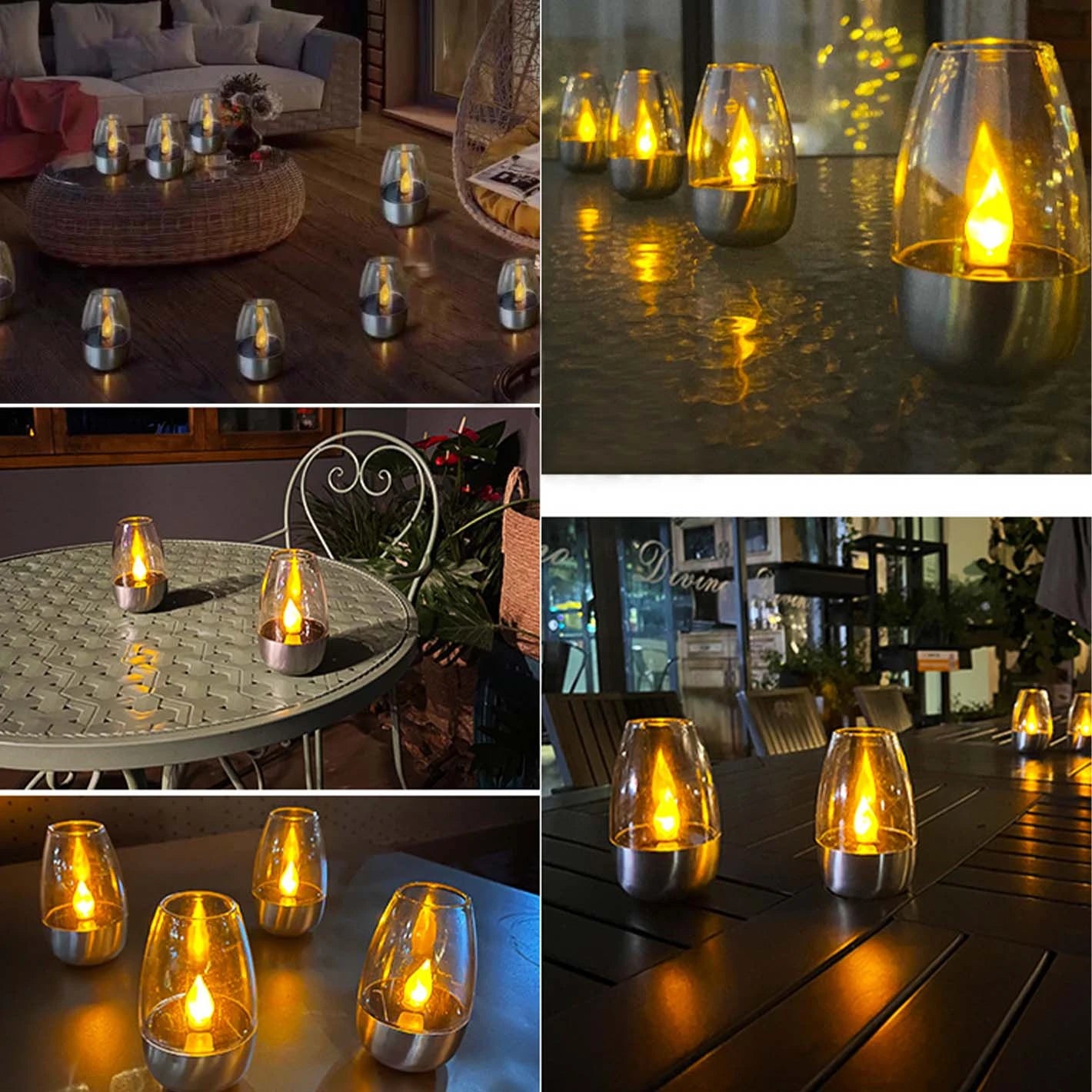 Solar Candle Lights Deck 6 Pack LED Outdoor Night Lighting