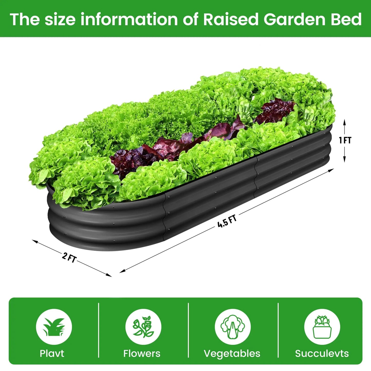 2 Pack Oval Galvanized Steel Raised Garden Bed Open Base