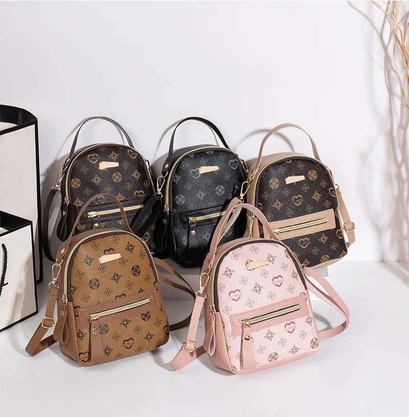 Flower Print Backpack For Women Fashion PU Material School Bag