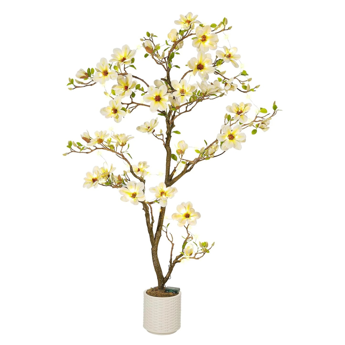 Artificial Magnolia Plant With LED Lights Faux Flower Tree Decor