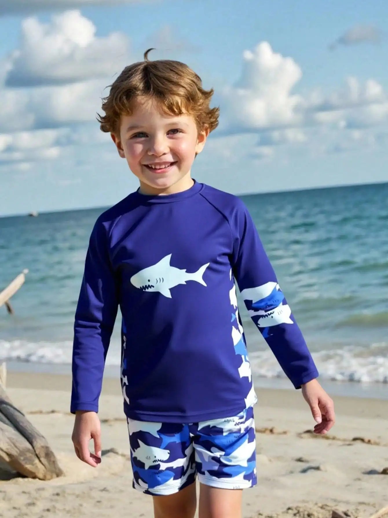Tropical Print Boys Swimwear Set With Long Sleeve Top