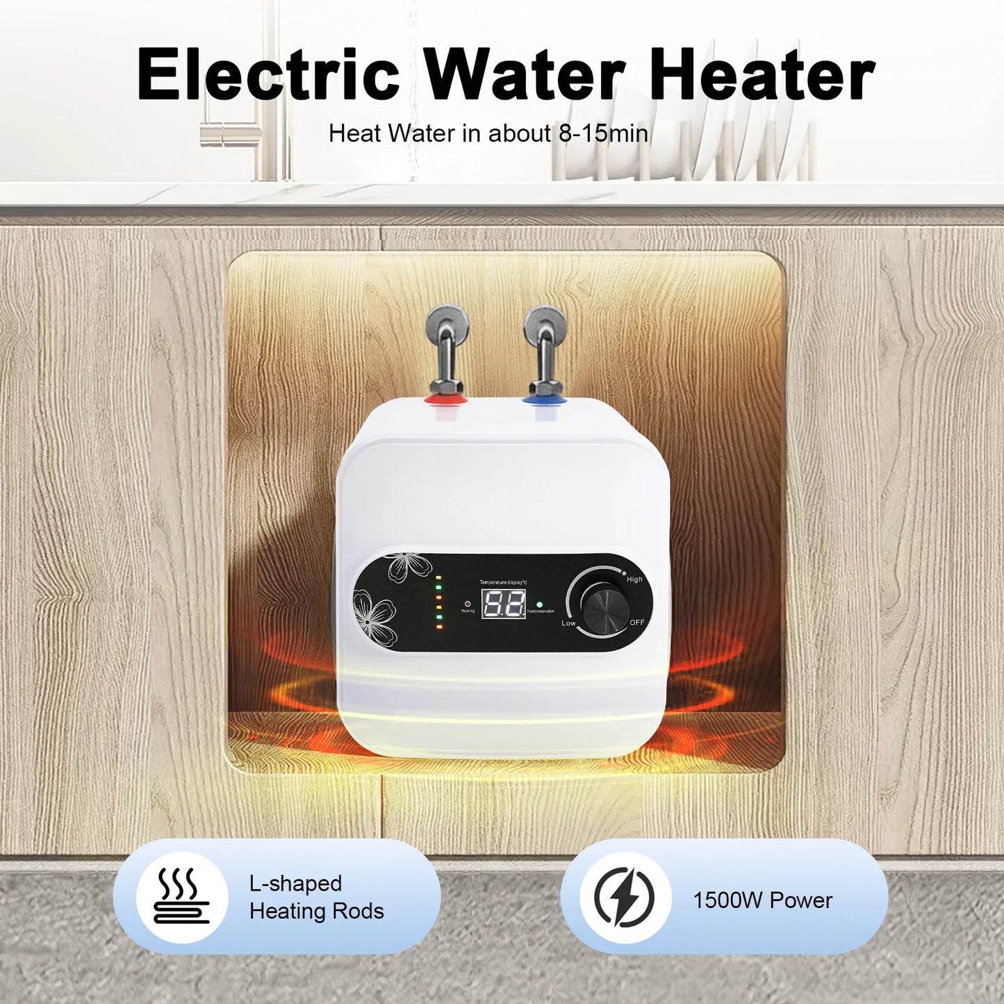 Electric Water Heater 1500W Fast Heating 30-65C Compact