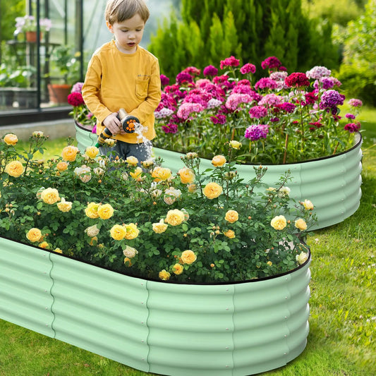 2 Pack Oval Galvanized Steel Raised Garden Bed Open Base