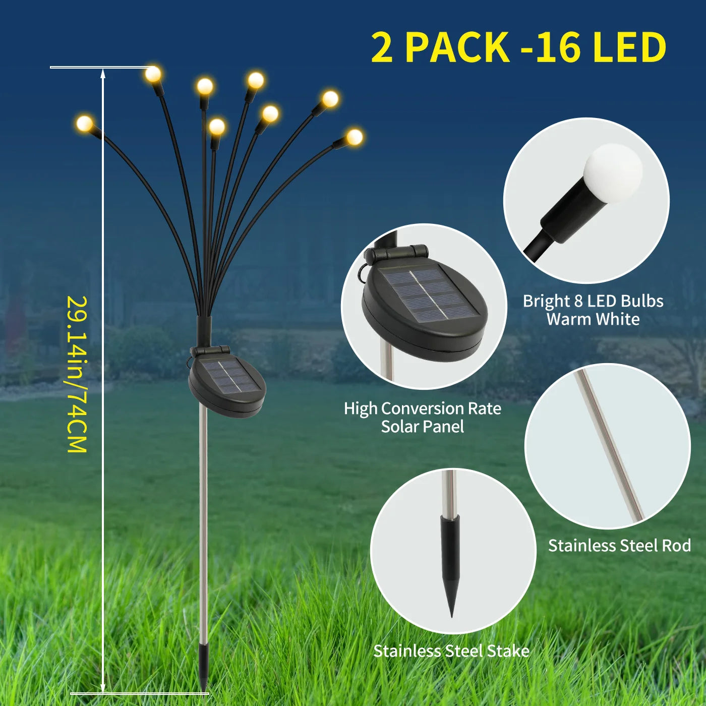 8 Head Solar Firefly Lights LED Decorative Landscape Lighting WeatherproofDurable