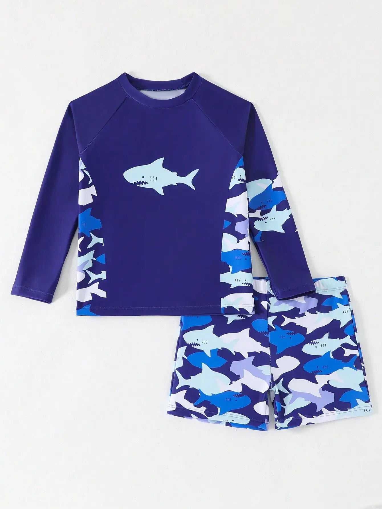 Tropical Print Boys Swimwear Set With Long Sleeve Top