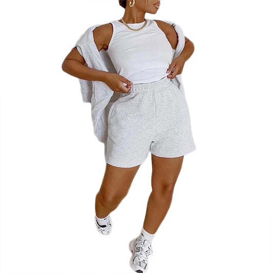Women Solid Color Shorts Adults Casual Style Pants with Slant Pockets (White Black Grey)