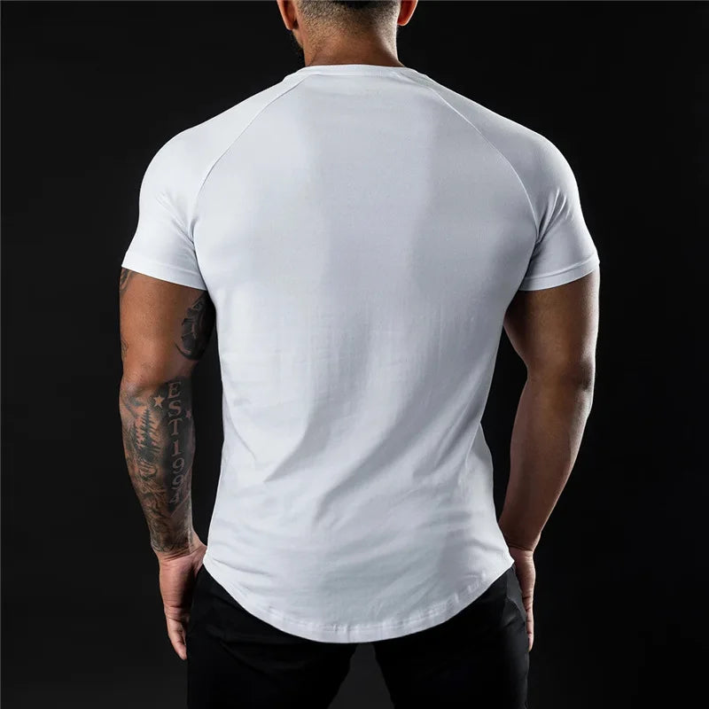 Plain Gym T Shirt For Men O Neck Short Sleeve Fitness Apparel