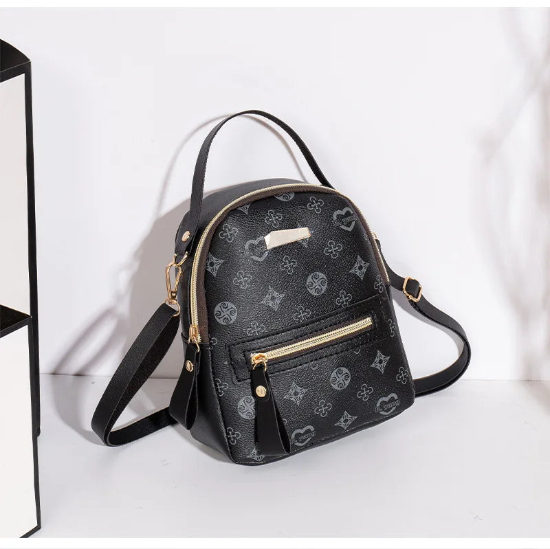 Flower Print Backpack For Women Fashion PU Material School Bag