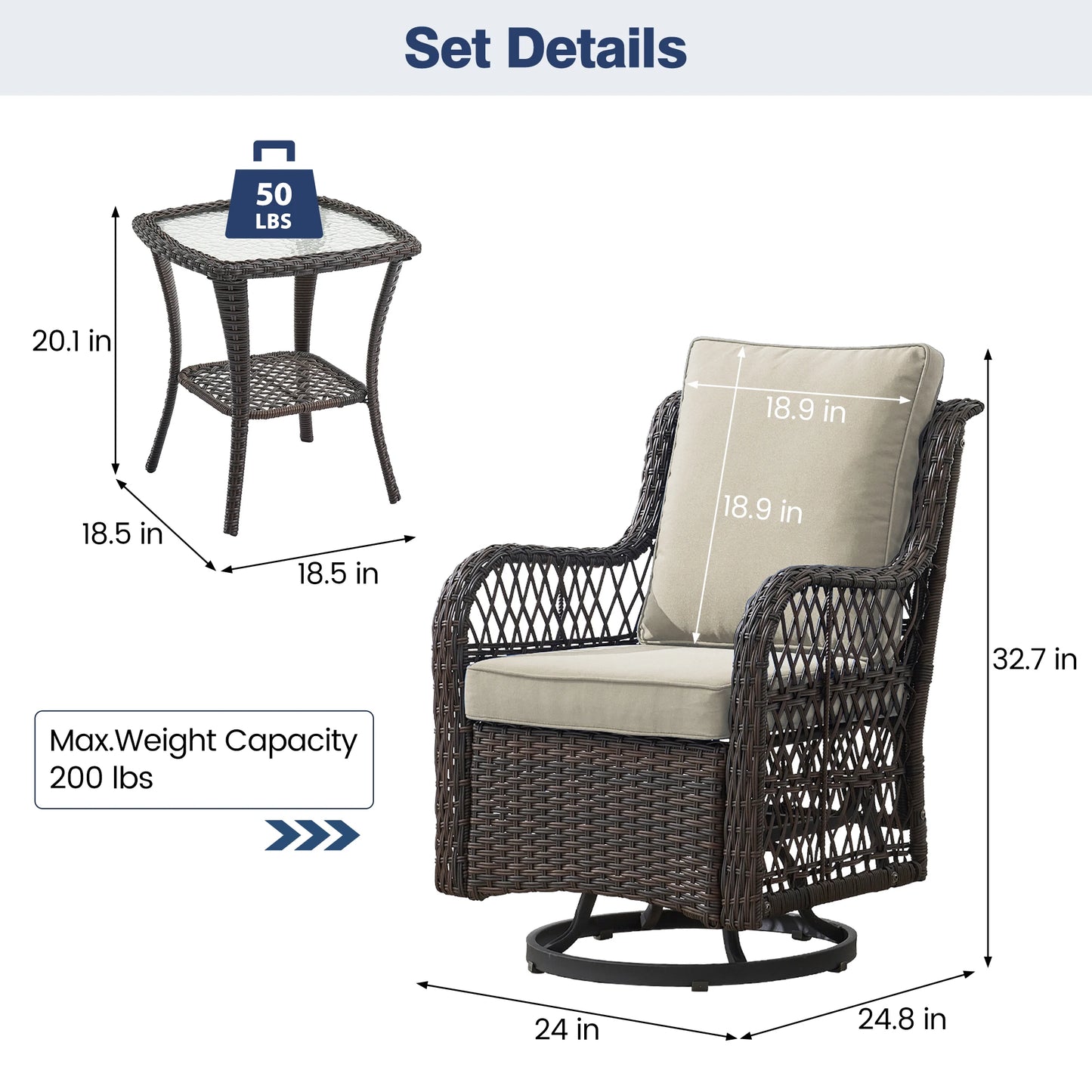 Outdoor Wicker Swivel Chair Set 3 Pieces For Garden Patio
