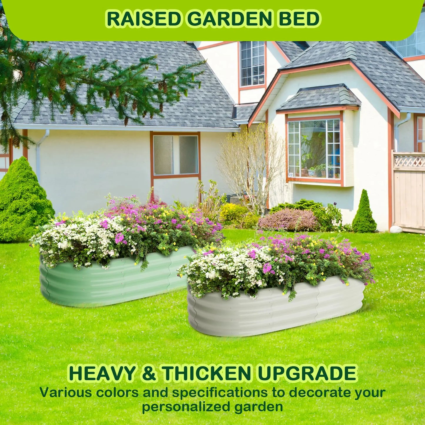 2 Pack Oval Galvanized Steel Raised Garden Bed Open Base