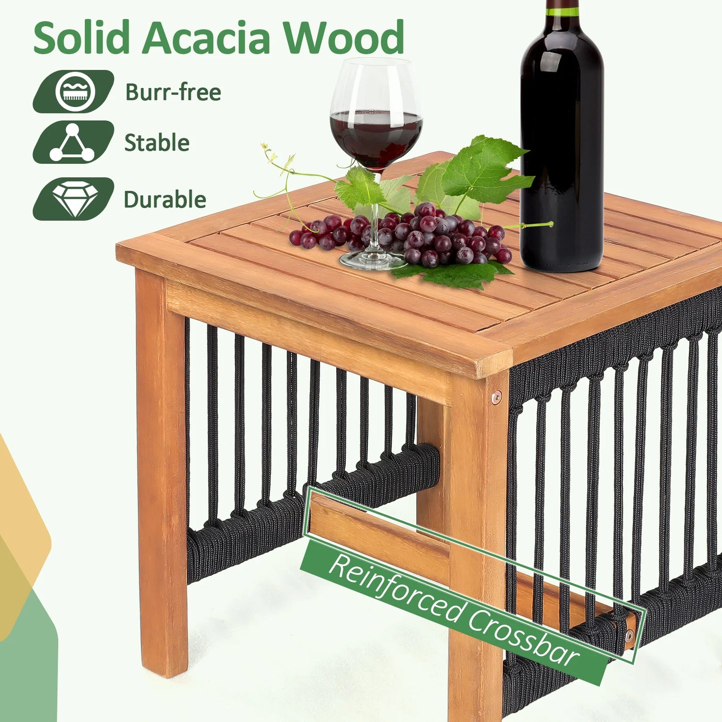 Outdoor Acacia Wood Patio Bistro Set With Rocking Chairs