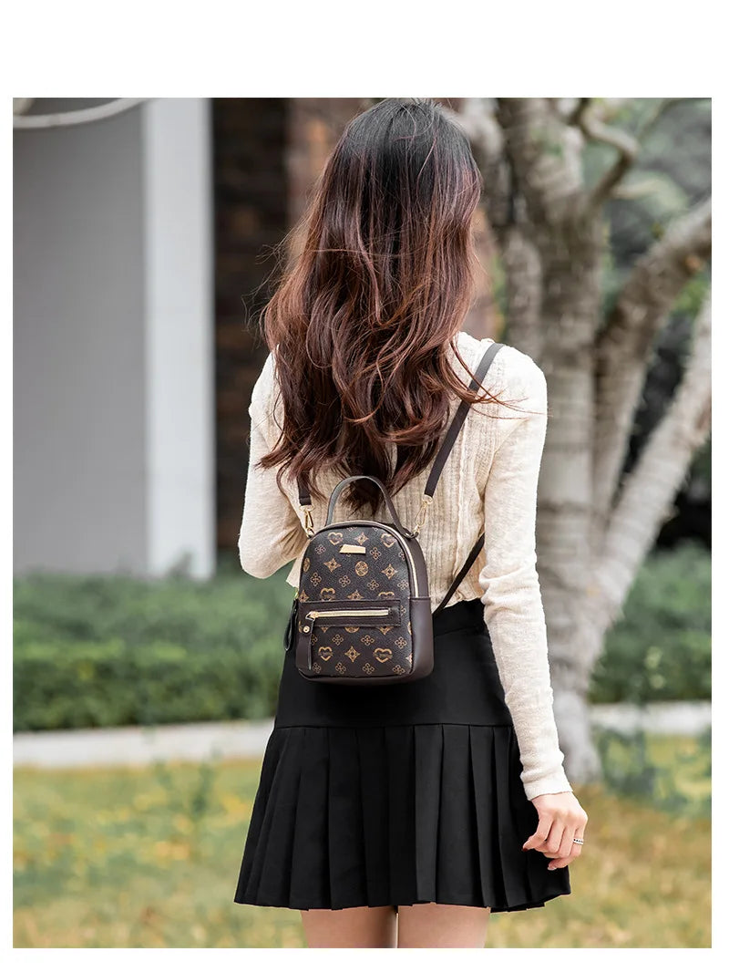 Flower Print Backpack For Women Fashion PU Material School Bag